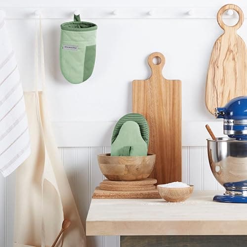 KitchenAid Beacon Two-Tone Non-Slip Mini Oven Mitt Set, Pistachio/Graphite Green, 5.5"x8", 2 Piece thumbnail 2