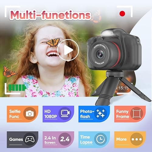 Seckton Upgrade Kids Selfie Camera, Christmas Birthday Gifts for Boys Girls Age 3-12, Children Digital Video Cameras with Flash, 2.4" Screen Portable Camera Toy 4 5 6 7 8 9 Year Old Boys Girls-Black thumbnail 3