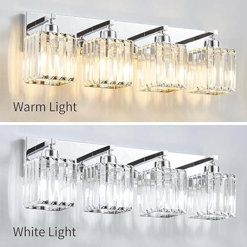 Aixialin Bathroom Light Fixtures Crystal Modern Vanity Lighting Fixtures 4 Light Chrome Bathroom Vanity Light thumbnail 3