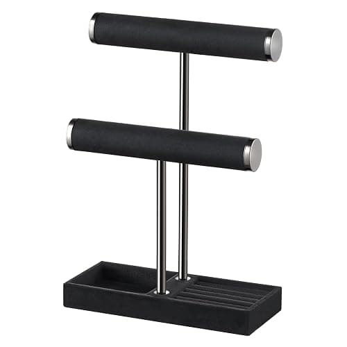 Josmimic Schmuck Organizer mit 2 Ebenen - Schwarz Schmuckständer Armbänder, Abnehmbarer T-Steg Schmuck Ständer, Samt-Armbandhalter, Schmuckhalter für Armband, Halskette, Uhren, Ringe thumbnail 7