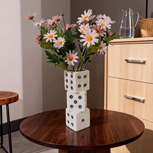 MOUGIGI Ceramic Dice Vase - Unique Decor for Dried Flowers, Rose, Pampas Grass - Stunning Design for Any Modern Space for Inspiring Smiles thumbnail 6