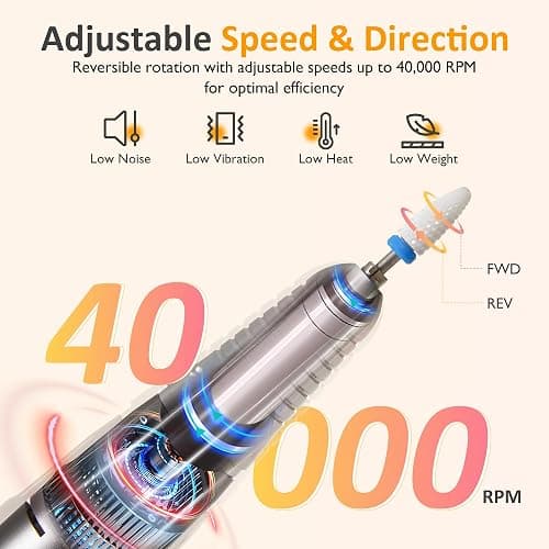 Sunvivi Electric Nail Drill , 40000RPM Powerful Electric Nail File Portable Nail Drill with 11 Drill Bits Rechargeable Efile for for Acrylic Nails Gel Polishing thumbnail 8