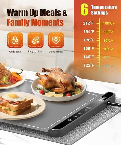 Extra Large Food Warming Mat with Heat-Resistant Pad, 36X15 Inch, 6 Temperature & 6 Timer Settings, Child Lock Safety,Food Warmer Chafing Dishes Fits for Family Dinners and Parties thumbnail 3