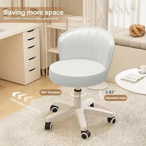 WXJHL Small Round Rolling Desk Chair Armless Comfy Vanity Computer Chair with Low Backrest PU Leather Height Adjustable Swivel Work Spa Chair thumbnail 3