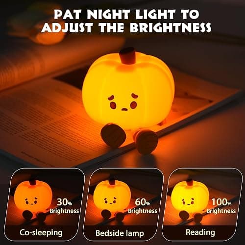 Dylviw Pumpkin Night Light, Cute LED Lamp, Silicone Dimmable Nursery Nightlight for Kids, Silicone Rechargeable Bedside Touch Lamp, Funny Office Desk and Halloween Decor for Woman and Kids thumbnail 2