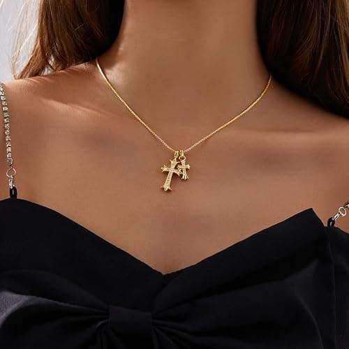 Partm Gold Cross Necklace for Women 14K Plated Dainty Pendant Cross Chain Faith Crucifix Choker Baptism Necklace for Women Trendy Religious Jewelry Hypoallergenic thumbnail 8