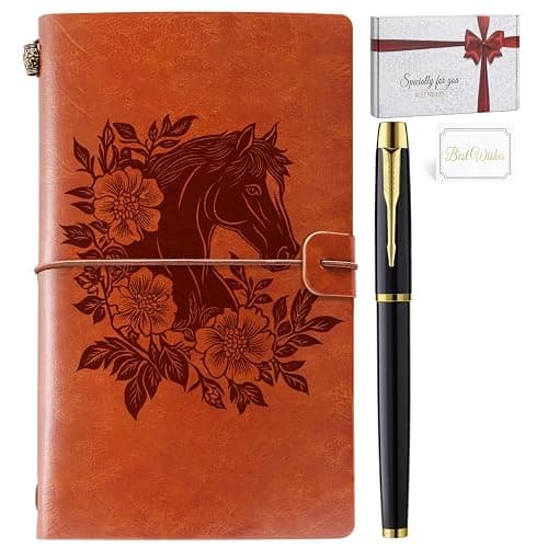 Horse Gifts for Women Girls Horse Stuff Leather Journal Notebook with Pen for Horse Lovers Leather Refillable Notebook, Sketchbook, Travel Diary - Image 1
