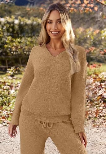 MEROKEETY Women's Lounge Sets 2025 Fall Fashion 2 Piece Outfits Sweater Pajama Set Fuzzy Loungewear Matching Winter Clothes thumbnail 7