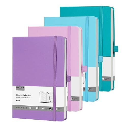 ONAVIA A5 Lined Hardcover Notebook for Writing, 80ct, 100 GSM, 4 Colors | 5.5" x 8.3", Leather Journal, Hardcover Notebook, Lay Flat, Inner Pocket, College Ruled, Office, Business, Meeting, Writing - Image 1