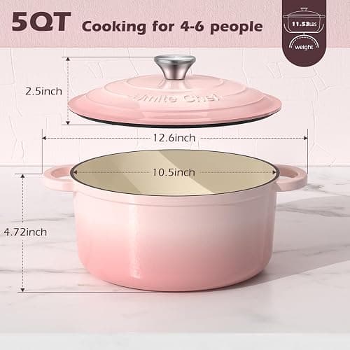 Umite Chef 5QT Enameled Cast Iron Dutch Oven Pot with Lid, Heavy-Duty Cookware for Bread Baking, Braising, Stews, Roasting, Wedding Registry Ideas & Gifts (Pink) thumbnail 2