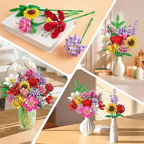 PLAXSOON Flower Bouquet Building Set, 1464 PCS Botanical Collection Building Block Toy, 18 Flowers Rose Sunflower Home Plant Decor, Birthday Gifts for Adults Women Boys Girls 8-12+ thumbnail 5
