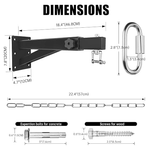 VivaZen Adjustable Heavy Duty Bag Hanger,Wall Mount Punching Bag Hanger,Thickened Steel Plate and Stainless Steel kit for Home Gym Indoor Outdoor (Supports up to 900Ib) thumbnail 7