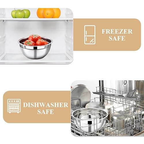 Funnydin 7 Piece Stainless Steel Mixing Bowls with Lids Set - Khaki Nesting Metal Mixing Bowls for Kitchen, Sizes 4.5, 4, 3.5, 2.1, 1.5, 1.1, 0.7 Qt for Baking, Cooking and Serving, Dishwasher Safe thumbnail 9