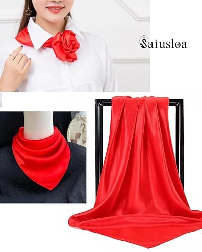 Saiusloa Solid Color Neck Scarf For Women Square Satin Head Scarves headband Bandanas 23.6× 23.6 inches thumbnail 6