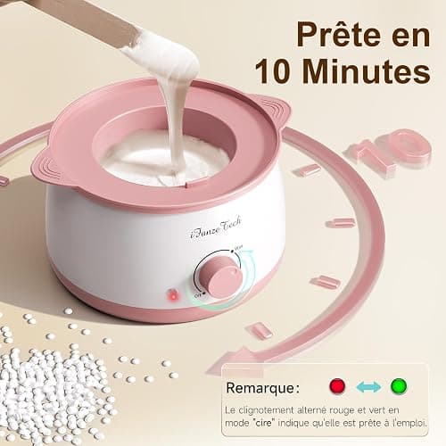 iFanzeTech Chauffe Cire Epilation Appareil Chauffe-cire: Kit Cire Épilation avec 400g Perles de Cire et bol silicone, Chauffe 10 mins, Pour Maillot, Visage, Corps, Pour les Débutants(Rose) thumbnail 3