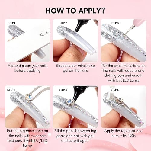 Makartt Nail Rhinestone Glue for Nails- 60ML Super Strong Gel Glue for Rhinestones, 3D Art Charm Decorations Bling Gem Bow Jewels Crystals Beads Diamonds Pearls, Beauty Gift, UV Lamp Need thumbnail 7