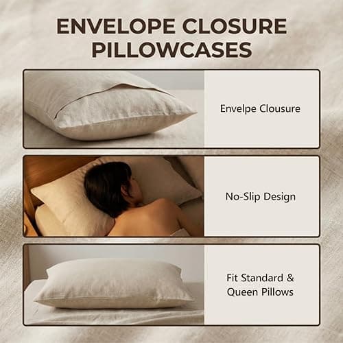 Simple&Opulence 100% Linen Sheets Queen Size Set, 4 Pcs Natural French Linen Bed Sheets, Breathable Soft Durable Bedding Set for All Season (Linen, Queen) thumbnail 6