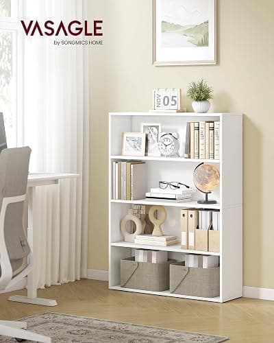VASAGLE Custos Collection - Bookshelf, 4-Tier Bookcase, Book Shelf, Open Storage Shelf, 9.4 x 31.5 x 42.5 Inches, for Living Room, Home Office, Dining Room, Cloud White ULBC174W01 thumbnail 2