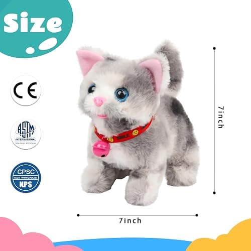 Cuteoy Walking Grey Cat Stuffed Animal Talking Wagging Nodding Educational Plush Kitty Toy Electric Interactive Animated Plushies for Girls Boys Birthday, 7" thumbnail 3
