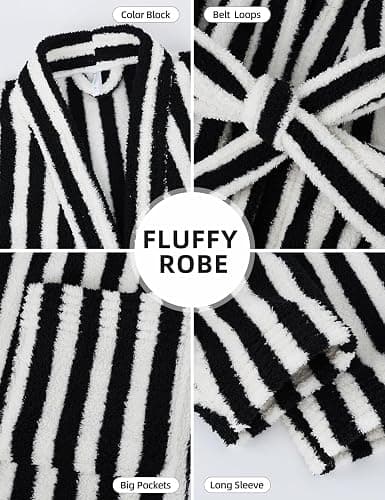 Arssm Womens Striped Fluffy Robe Long Plush Bathrobes Fuzzy Warm Cozy Thick Oversized Loungewear Maxi Robe thumbnail 7