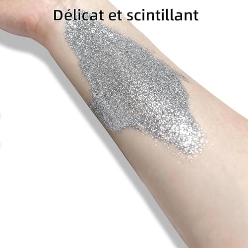 Zeeorymn 100g Argent paillettes poudre - Main DIY visage paillettes poudre pour manucure, visage, carte, artisanat, carte de voeux (Argent) thumbnail 4