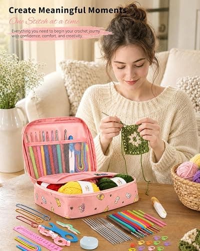 Aeelike Crochet Kit for Beginners - 59-Piece Crochet Starter Kits with Yarn, Ergonomic Hooks & Storage Case, Learn-to-Crochet Set for Adults, Kids & Seniors, Ideal DIY Craft Gift for Women thumbnail 2