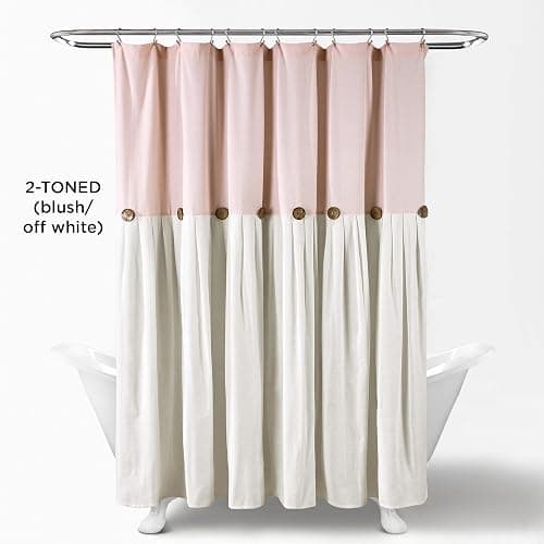Lush Decor Linen Button Shower Curtain, 72" W x 72" L, Blush & Off White - Pink Bathroom Curtain - Fabric Shower Curtains - Farmhouse Bathroom Decor thumbnail 3