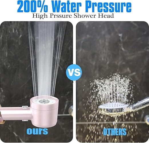 High Pressure Shower Head with Handheld, with Pause Switch 4 Spray Modes Water Saving Showerhead,Showerhead Set with Hose, Bracket and Cotton Filter, (pink) thumbnail 3