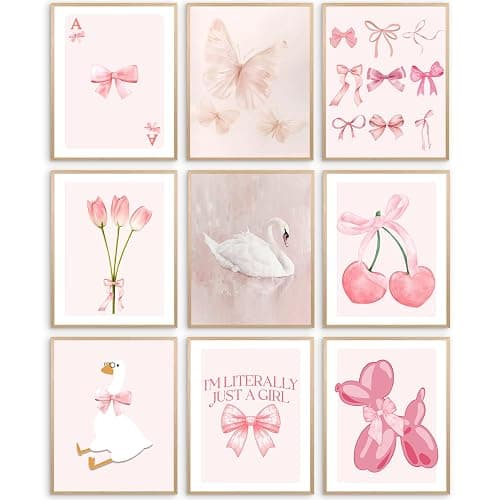 Elegend Coquette Room Decor - 9pcs Coquette Wall Decor, Coquette Posters, Pink Room Decor Coquette, Coquette Wall Art Prints, Coquette Posters for Girl Bedroom Decorations - Image 1