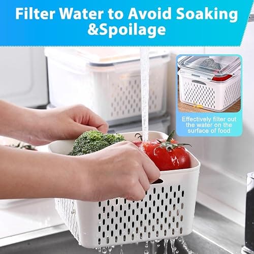 Pure Future 24-Piece Set (12-Pack) Fruit & Food Storage Containers for Fridge with Removable Colanders - Airtight Produce Saver, Organizers, BPA-Free, Freezer/Microwave Safe thumbnail 7