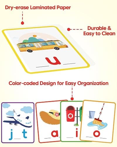 Gojmzo CVC Word Writing & Spelling Flash Cards, Preschool Learning Toddler Activities, Kindergarten Homeschool Supplies, Sight Words Reading Game, Montessori Educational Toys for 3 4 5 6 Year Old Kids thumbnail 6
