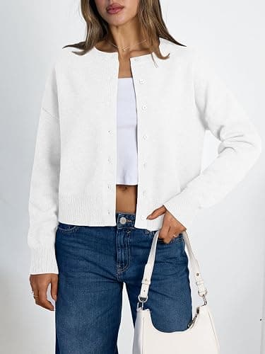 LILLUSORY Womens Lightweight Cardigan Cropped Knit Fall Cute Sweaters 2026 | Office to Brunch,Travel Essential,Drop Shoulder,Button Front,Versatile Chic,Winter Warm Coat thumbnail 2