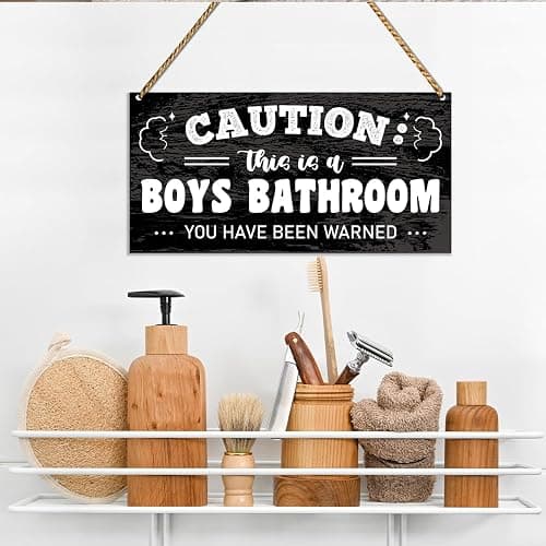 QVUXZ Funny Boy's Bathroom Sign Decor, Wooden Wall Decor | Boys Bathroom Home Door Sign, 11.8"x"5.9", Modern Style, Multiple Colors, Wall Mount, Portrait Orientation, Gifts thumbnail 5