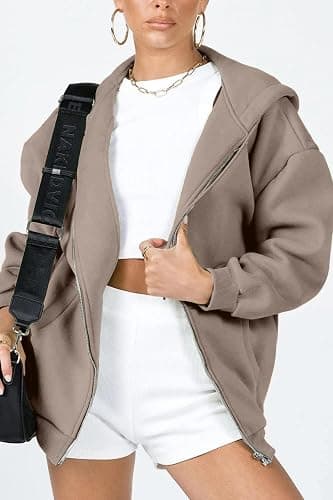 Jhsnjnr Women's Zip Up Hoodies Oversized Sweatshirt with Pocket Casual Long Sleeve Fall Jackets thumbnail 2