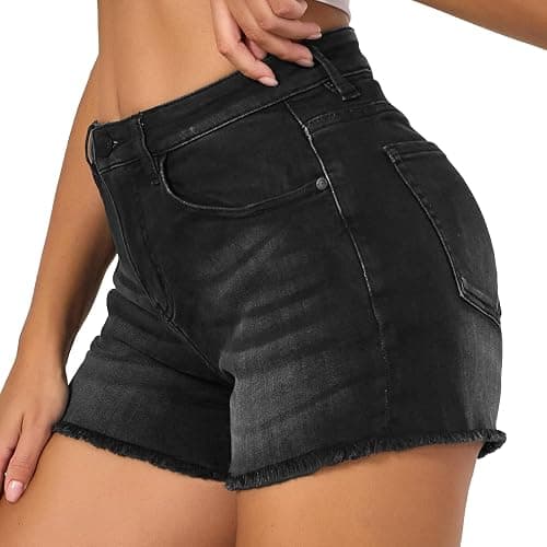 VIPONES Women Mid Rise Jeans Shorts Frayed Raw Hem Summer Stretchy Casual Denim Shorts thumbnail 2
