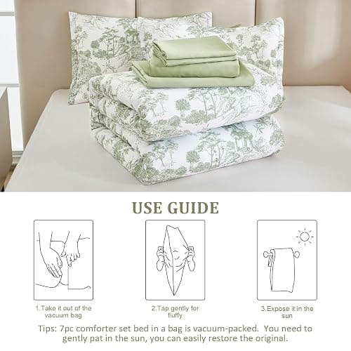 DJY Sage Green Comforter Set King, 7 Pieces Bed in a Bag King Size Botanical Comforters with Sheets Elegant Plants Print Soft Microfiber Reversible Complete Bedding Sets for All Season thumbnail 2