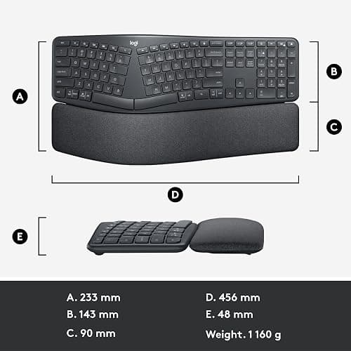Logitech ERGO K860 Wireless Ergonomic Keyboard - Split Keyboard, Wrist Rest, Natural Typing, Stain-Resistant Fabric, Bluetooth and USB Connectivity, Compatible with Windows/Mac, Black thumbnail 13
