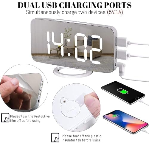 WulaWindy Digital Alarm Clock, Large Mirrored LED Display, with USB Charger, Snooze Function Dim Mode Wall Hanging Beside Desk Clock for Bedroom Room Decor thumbnail 5