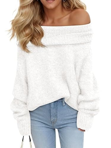 Saodimallsu Womens Off The Shoulder Sweaters Oversized Long Sleeve Loose Ribbed Knit Fall Trendy Pullover Tops - Image 1