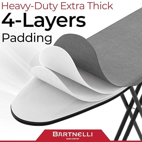 Bartnelli by Rorets Ironing Board Made in Europe | Iron Board with 4 Layered Cover & Pad, Height Adjustable up to 36" Features A Safety Iron Rest, 4 Steel Legs, for Laundry Room or Dorm Use (43x13) thumbnail 4