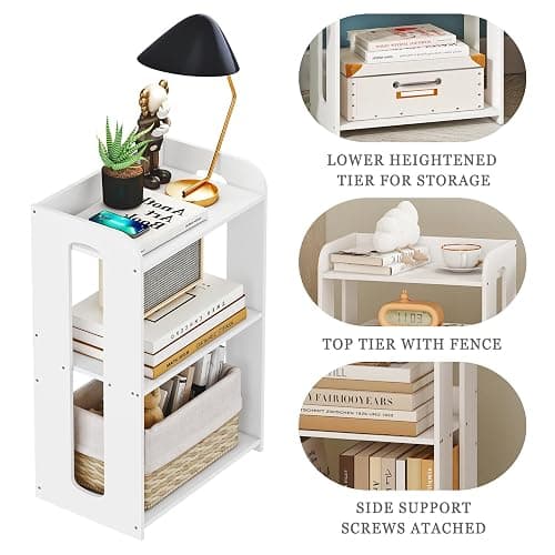 HAYOFAMY 3 Tier End Table Nightstand White, Small Bookshelf with Open Shelf, Narrow Side Table Bedside Table for Bedroom, Living Room, Office, Bathroom thumbnail 6
