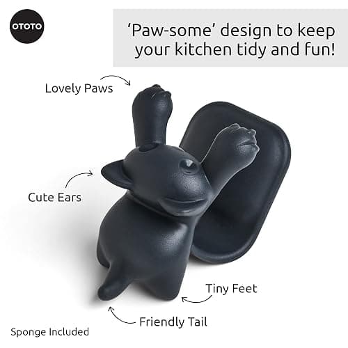 OTOTO Scrubby Cute Cat Sponge Holder for Kitchen Sink - Dishwasher Safe Dish Organizer- Compact, Cute Kitchen Accessories, Dish Sponge, White Elephant Gifts thumbnail 4