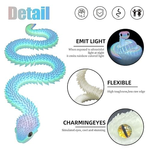 Binvin 24 inch 3D Printed Animals-Snake Viper,3D Printed Snake Toys 3D Printed Articulated Snake Animal Model Ornaments Creative Funny Toy Festival Gift for Frends (Luminous Rainbow, 24 Inch) thumbnail 4