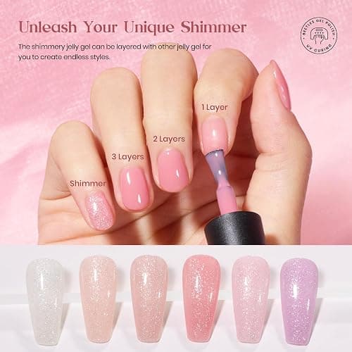 Beetles Nude Pink Gel Nail Polish Set, Nude Paradise Gel Polish Kit 25PCS 20 Colors Jelly Pink Sheer Glitter White Soak Off UV Base Glossy Matte Top Coat Pearls Rhinestones Nail Charms Gift for Women thumbnail 5