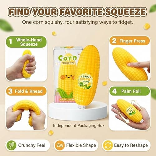 Crunchy Corn Squishy ASMR Sensory Fidget Toy, Realistic Fake Corn Squishy | Block-Filled Soft Squeeze Stress Relief Toy, Popcorn Squishy & Candy Corn Desk Decor Party Favor for Adults & Teens thumbnail 3