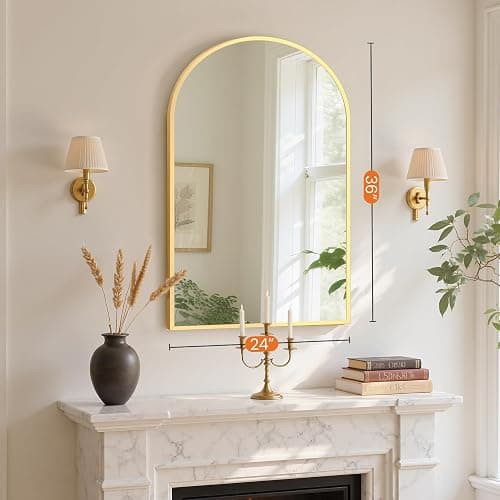 Sweetcrispy 24"x36" Arched Gold Bathroom Mirror Wall Mounted Vanity Metal Frame Mirror for Bedroom, Entryway, Living Room thumbnail 4