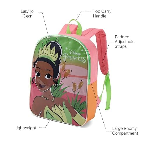 Disney Princess Tiana Backpack for Kids - Cute & Durable Kids Backpack for Girls with Padded Straps & Zip Compartment - Ideal Toddler Bookbag for School & Travel - 15” thumbnail 7