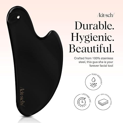 Kitsch Stainless Steel Gua Sha Facial Tools - Guasha Tool for Face, Face Sculpting Tool, Neck Massager, Double Chin Reducer Gua Sha Tools, Lymphatic Drainage Massager, Facial Skin Care - Matte Black thumbnail 2
