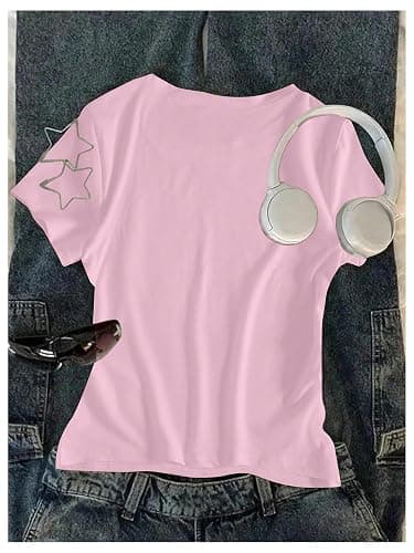 RoseSeek Floral Graphic Crop Tops for Girls Short Sleeve Slim fit Preppy Summer T Shirt Y2k Tops Trendy thumbnail 2