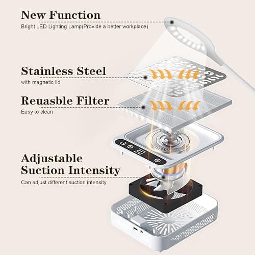 Aedcbaide Nail Dust Collector Nail Salon, Adjustable Suction Power Dust Extractor Nails with LED Light for Acrylic Nail Removal, 1 Reusable Filter & 1 Brush & 2 Nail Files (White) thumbnail 3